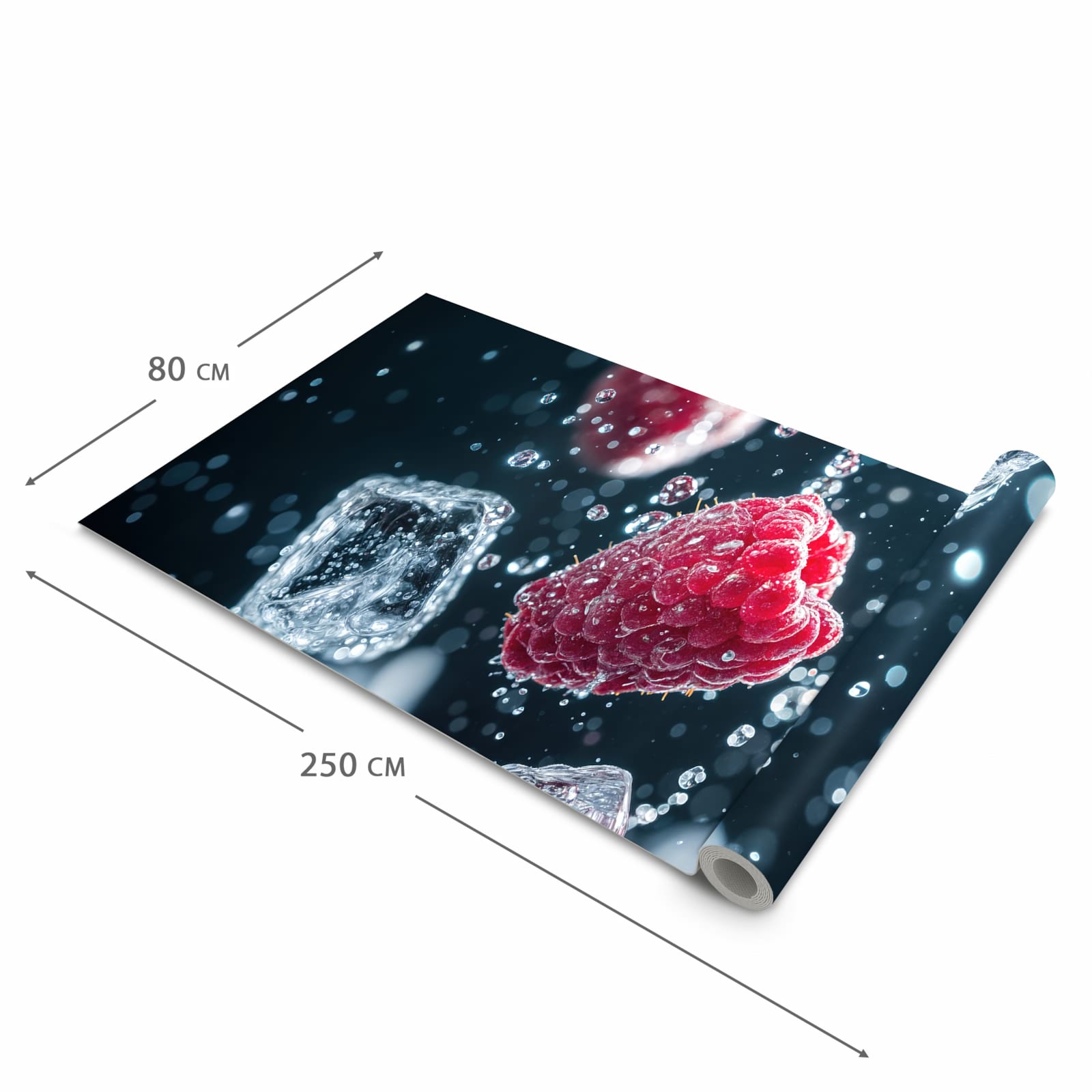 Flacher Küchenläufer mit Motiv Himbeeren im Regen in der Grösse 80x250 cm für lange Flure