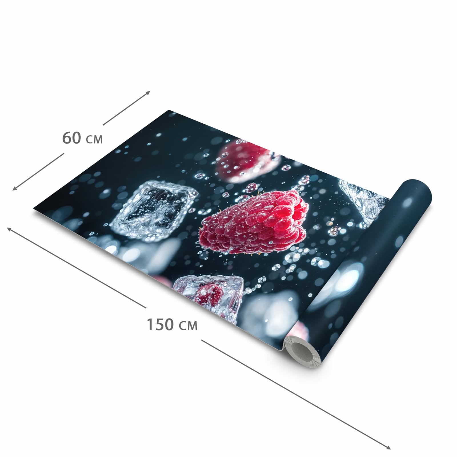 UV-beständiger Küchenvorleger mit Motiv Himbeeren im Regen in der Größe 80x250 cm