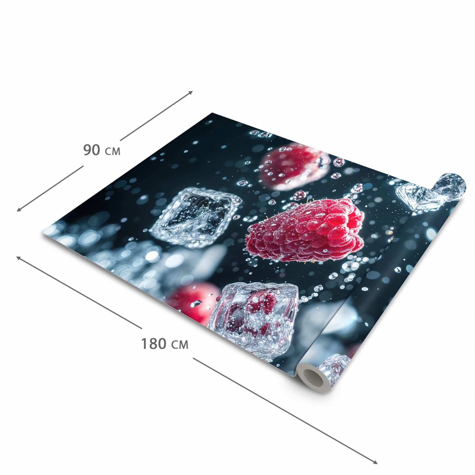 Rutschhemmender dünner Teppich mit Motiv Himbeeren im Regen in der Grösse 80x250 cm