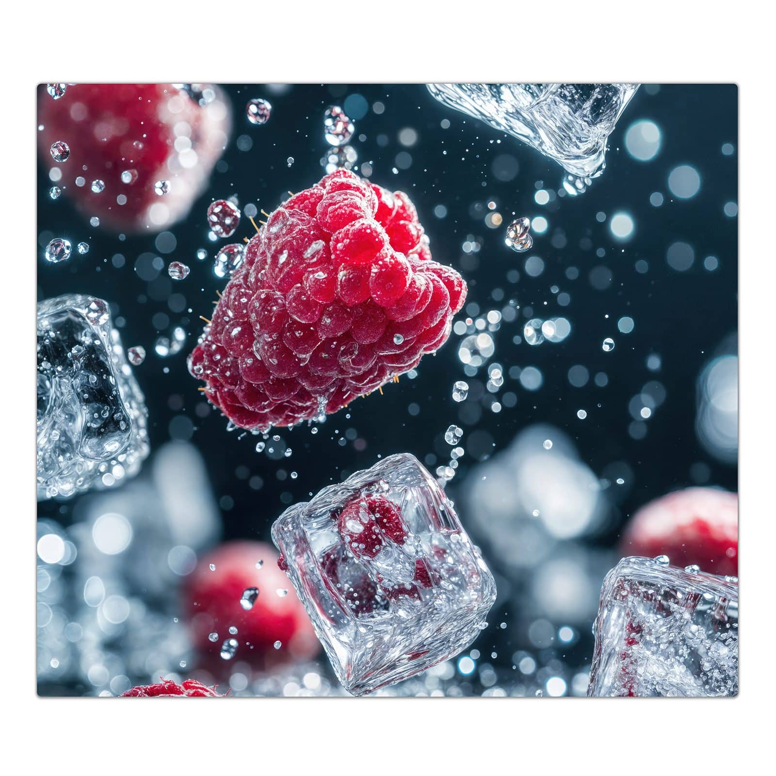 1-teilige Herdabdeckplatte mit Himbeeren im Regen-Motiv in der Frontansicht #grösse_1-Teilig (60x52cm)