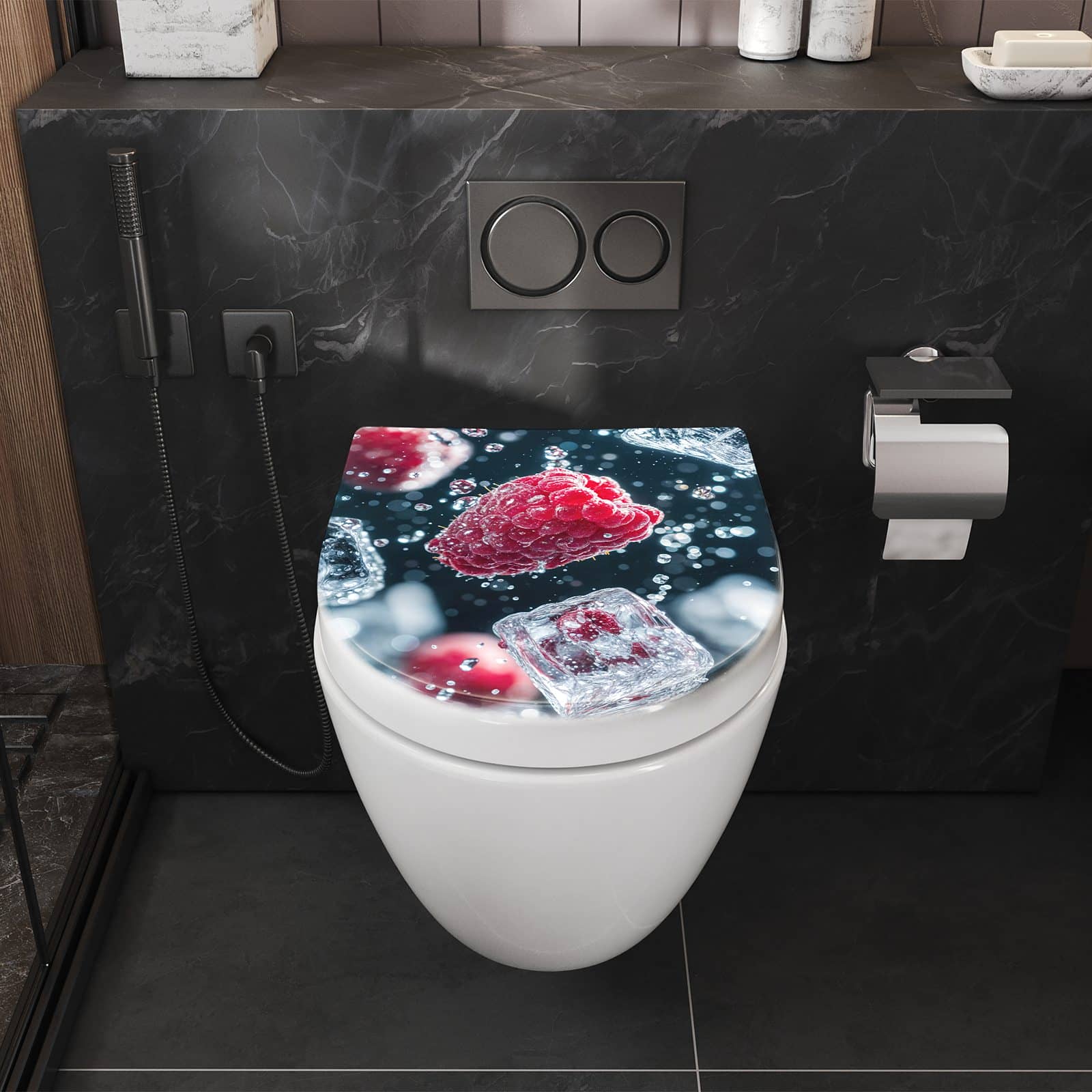 WC-Sitz mit Absenkautomatik Himbeeren im Regen