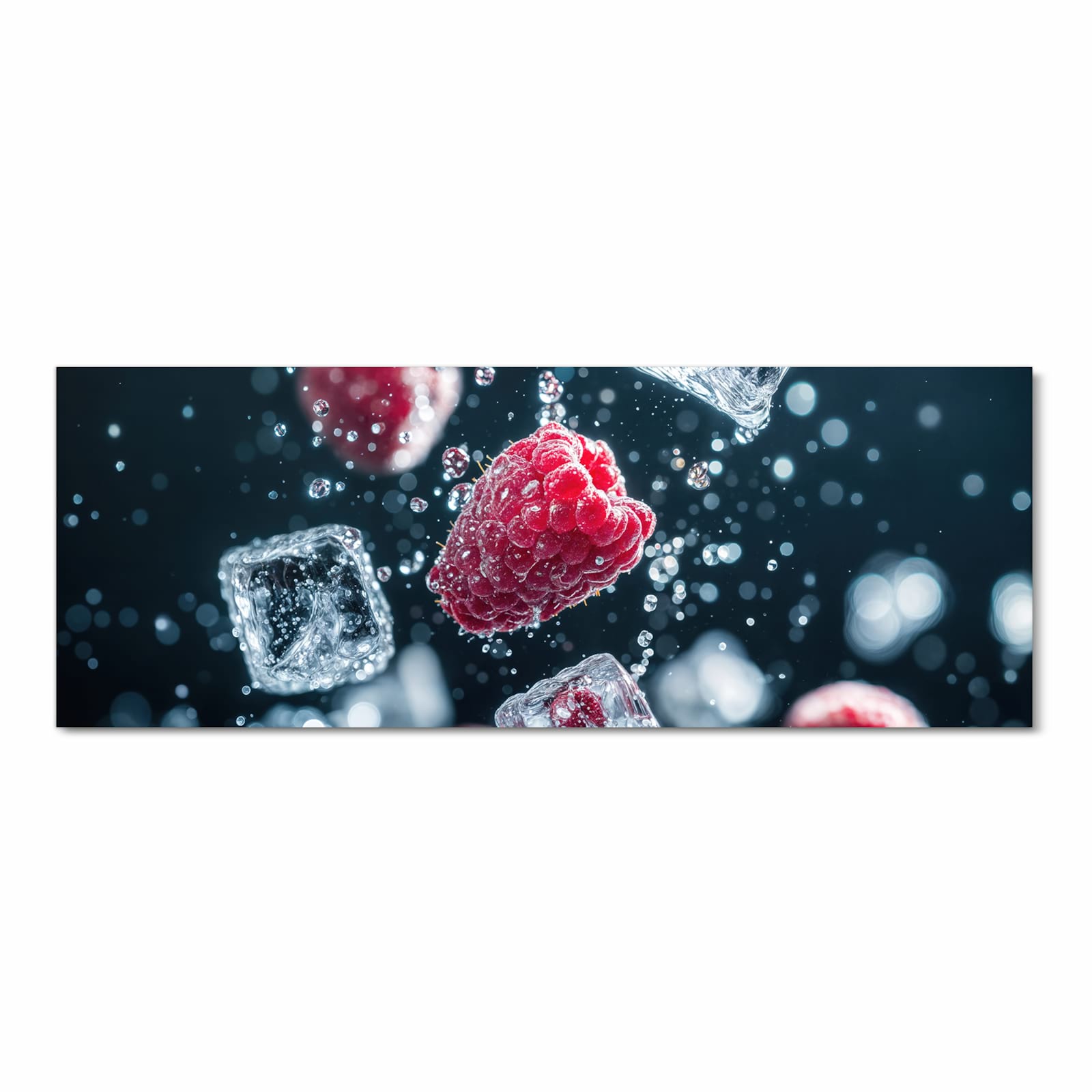 Komfortabler Küchenläufer mit Motiv Himbeeren im Regen in Frontansicht für die Küche