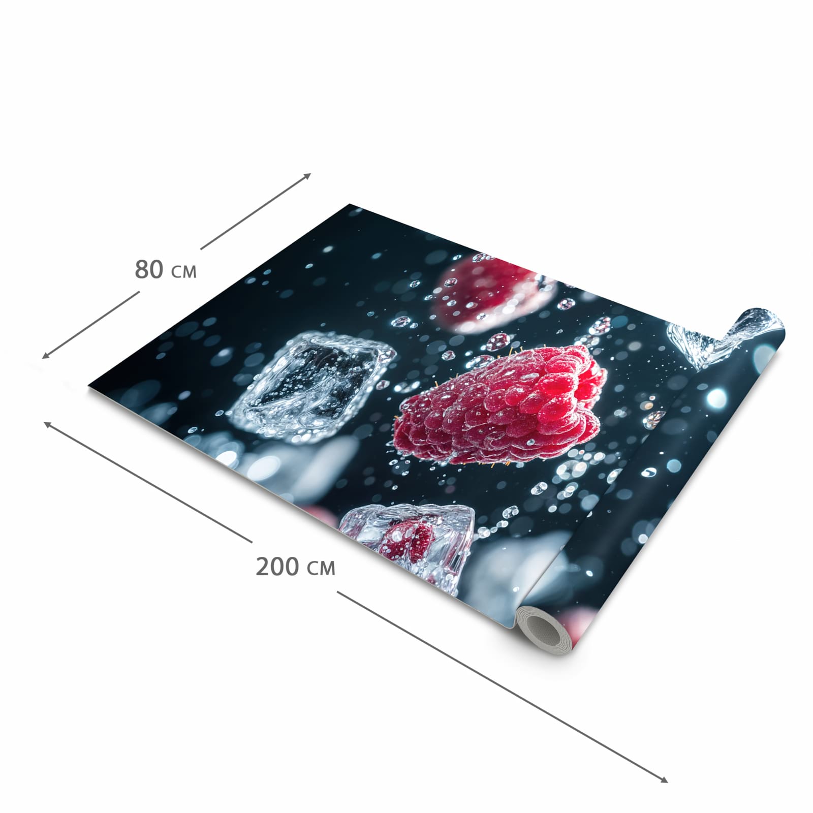 Langlebiger waschbarer Küchenläufer mit Motiv Himbeeren im Regen in der Größe 80x250 cm