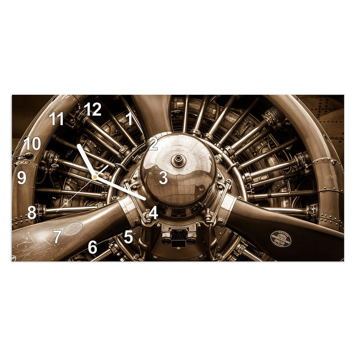 Wanduhr Sanfte Flugzeugmotor aus Glas – Querformat 60 × 30 cm mit Ziffernblatt Modern