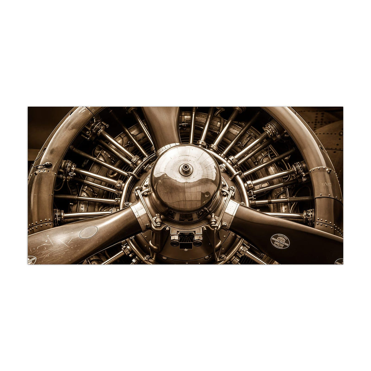 Küchenrückwand aus Glas Sternmotor in Sepia im Hochformat, Motiv bildfüllend von vorn