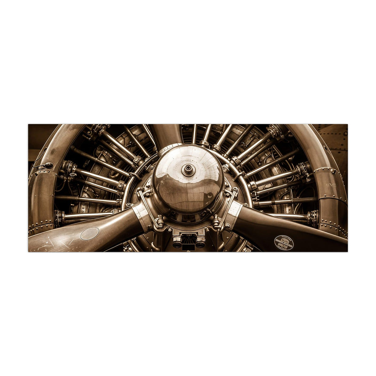 Küchenrückwand aus Glas Sternmotor in Sepia im Hochformat, Motiv bildfüllend von vorn
