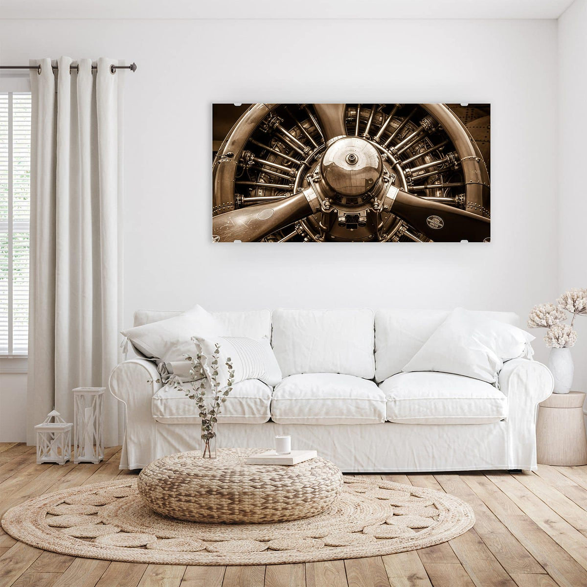 Wandbild - Sternmotor in Sepia - Querformat – Propellermotor in nostalgischem Sepia