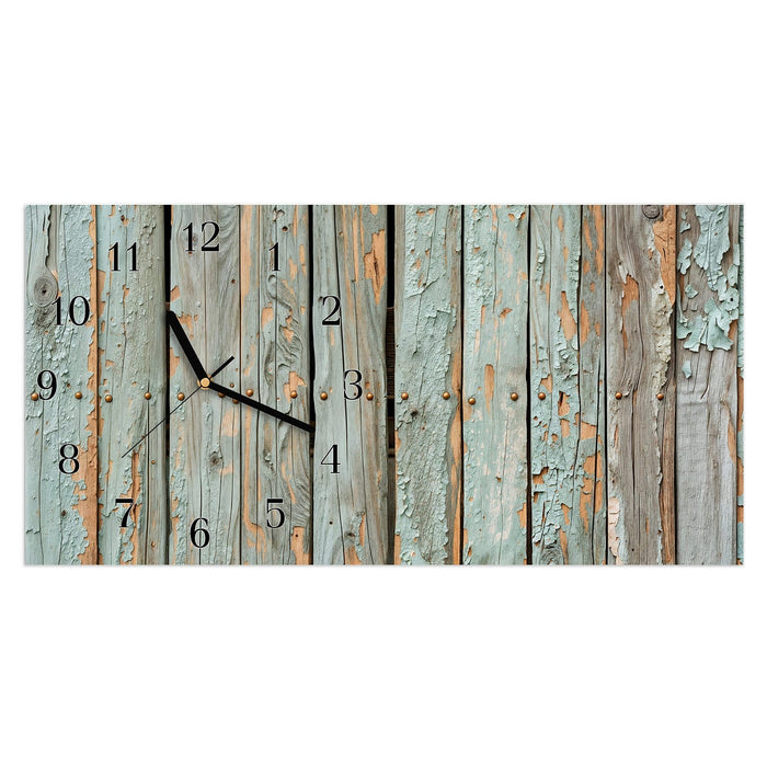 Wanduhr Verwitterte Holzbretter aus Glas – Querformat 60 × 30 cm mit Ziffernblatt Klassisch