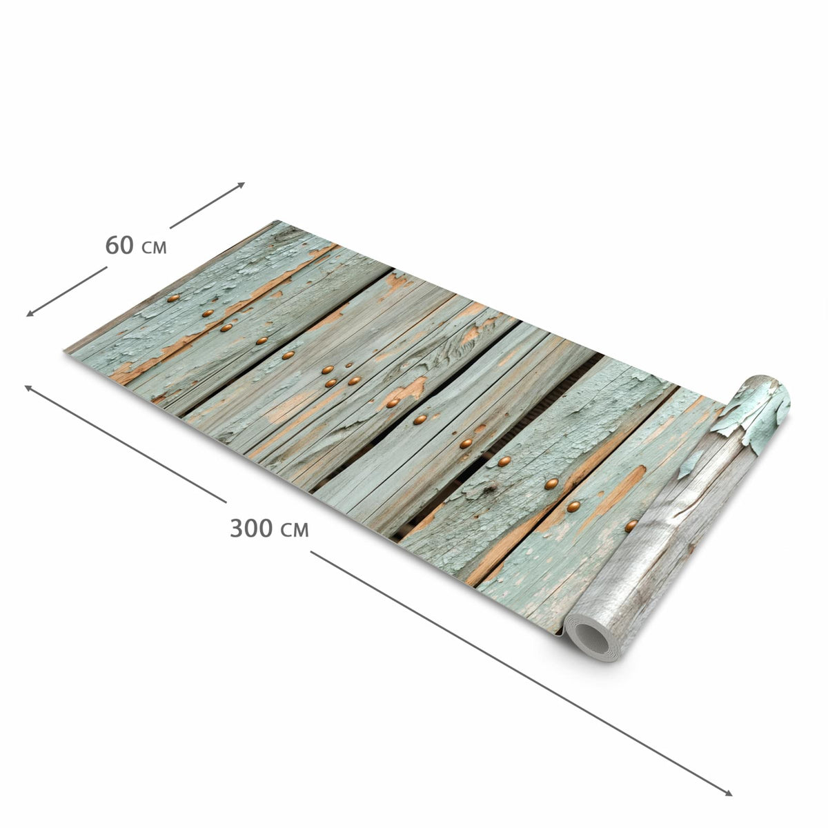 Bodenschonender Küchenteppich mit Motiv Verwitterte Holzbretter in der Grösse 80x200 cm