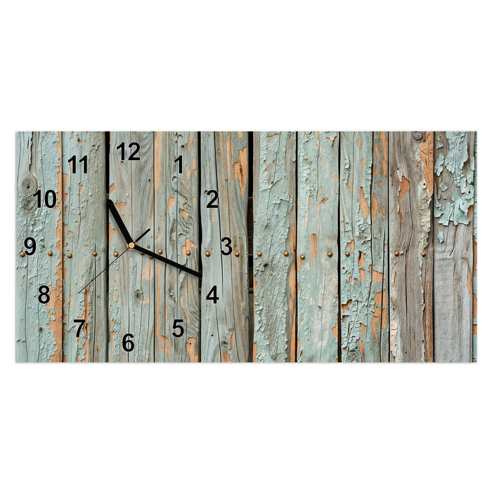 Wanduhr Verwitterte Holzbretter aus Glas – Querformat 60 × 30 cm mit Ziffernblatt Modern