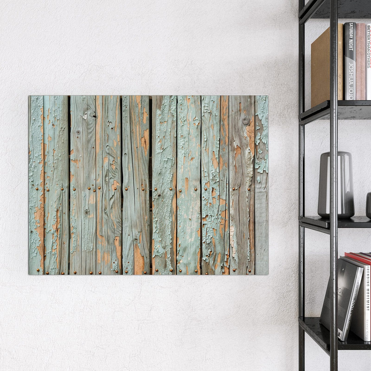 Glas Magnettafel - Mintgrüne Holzlatten – Ausgewaschenes Türkis auf altem Holz