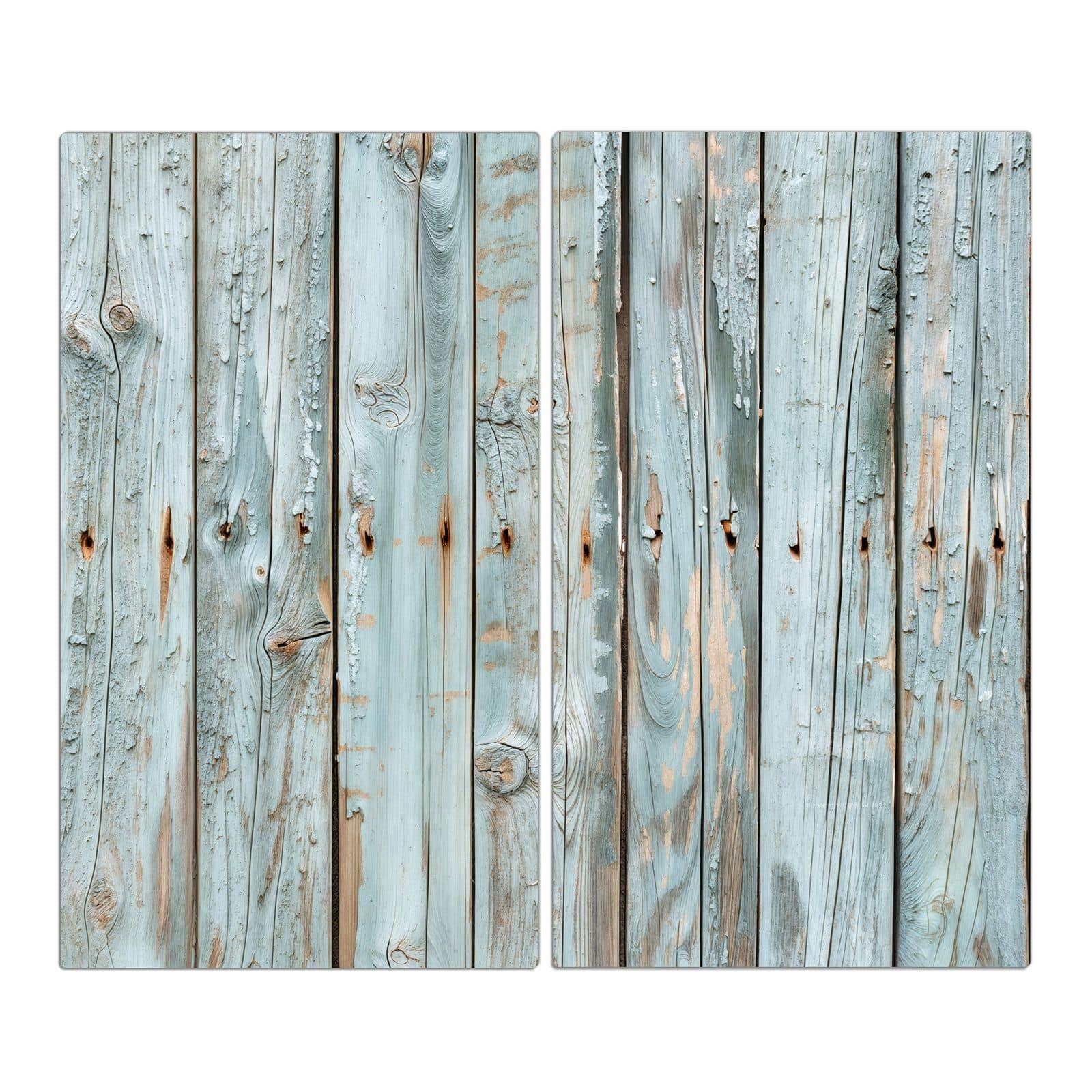 2-teilige Herd Schutzplatte mit Hellblaue Holzplanken-Motiv in der Frontansicht #grösse_2-Teilig (60x52cm)
