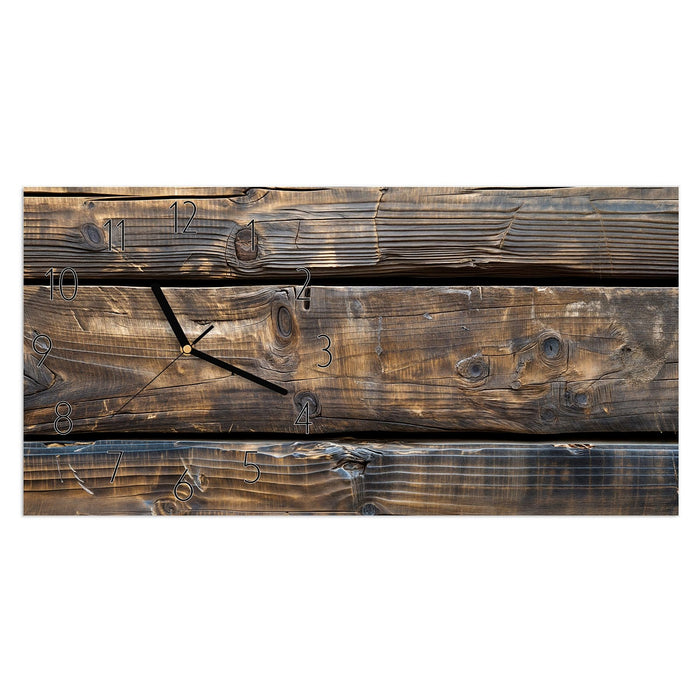 Wanduhr Alte Holzbohlen aus Glas – Querformat 60 × 30 cm mit Ziffernblatt Elegant