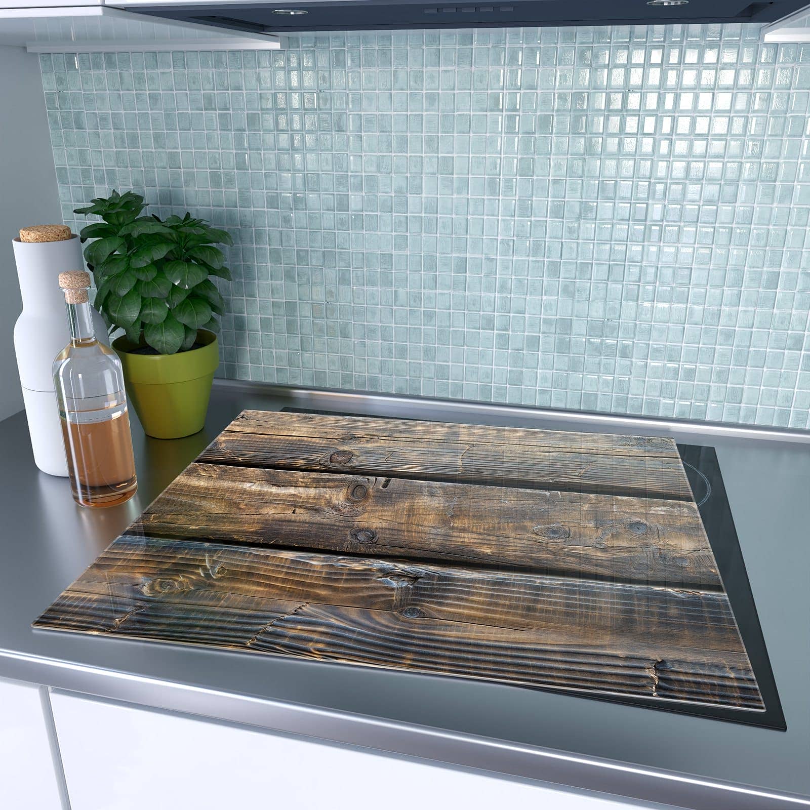 1-teilige Glasplatte für Herd mit Alte Holzbohlen-Motiv auf dem Ceranfeld