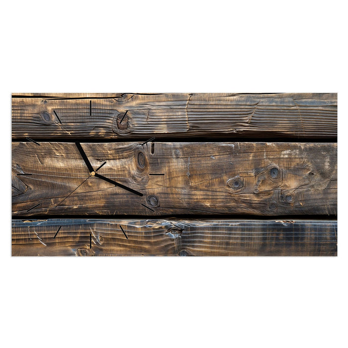 Wanduhr Alte Holzbohlen aus Glas – Querformat 60 × 30 cm mit Ziffernblatt Linie
