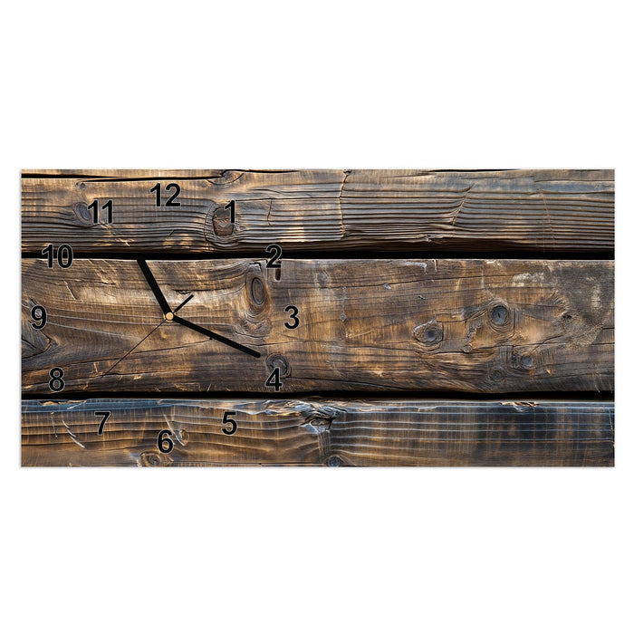 Wanduhr Alte Holzbohlen aus Glas – Querformat 60 × 30 cm mit Ziffernblatt Modern