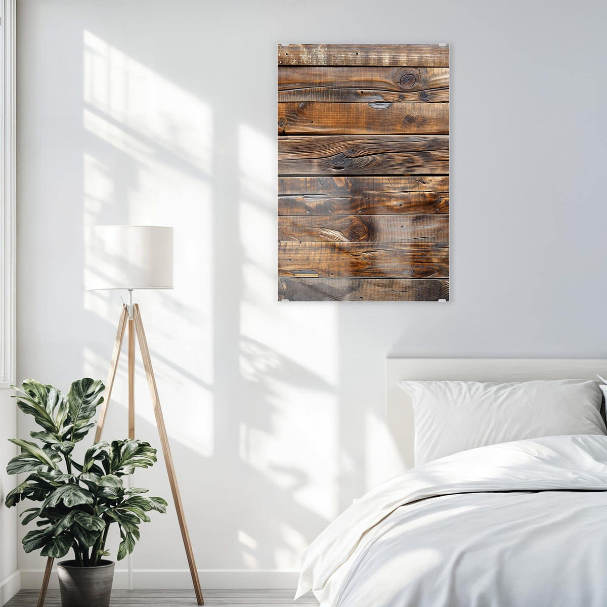 Glasbild Nussbraune Holzwand an der Wand – Waagerechte, dunkel nussbraune Bretter mit kräftiger Maserung und Astlöchern