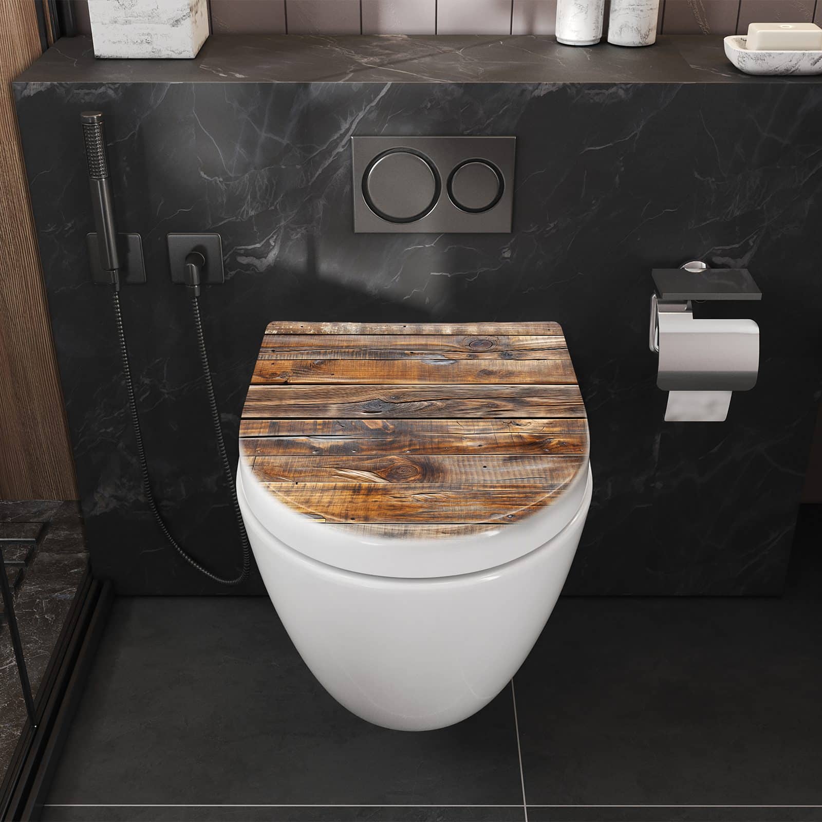 WC-Sitz mit Absenkautomatik Holzmaserung