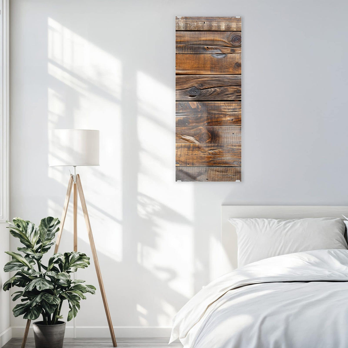 Glasbild Nussbraune Holzwand an der Wand – Waagerechte, dunkel nussbraune Bretter mit kräftiger Maserung und Astlöchern