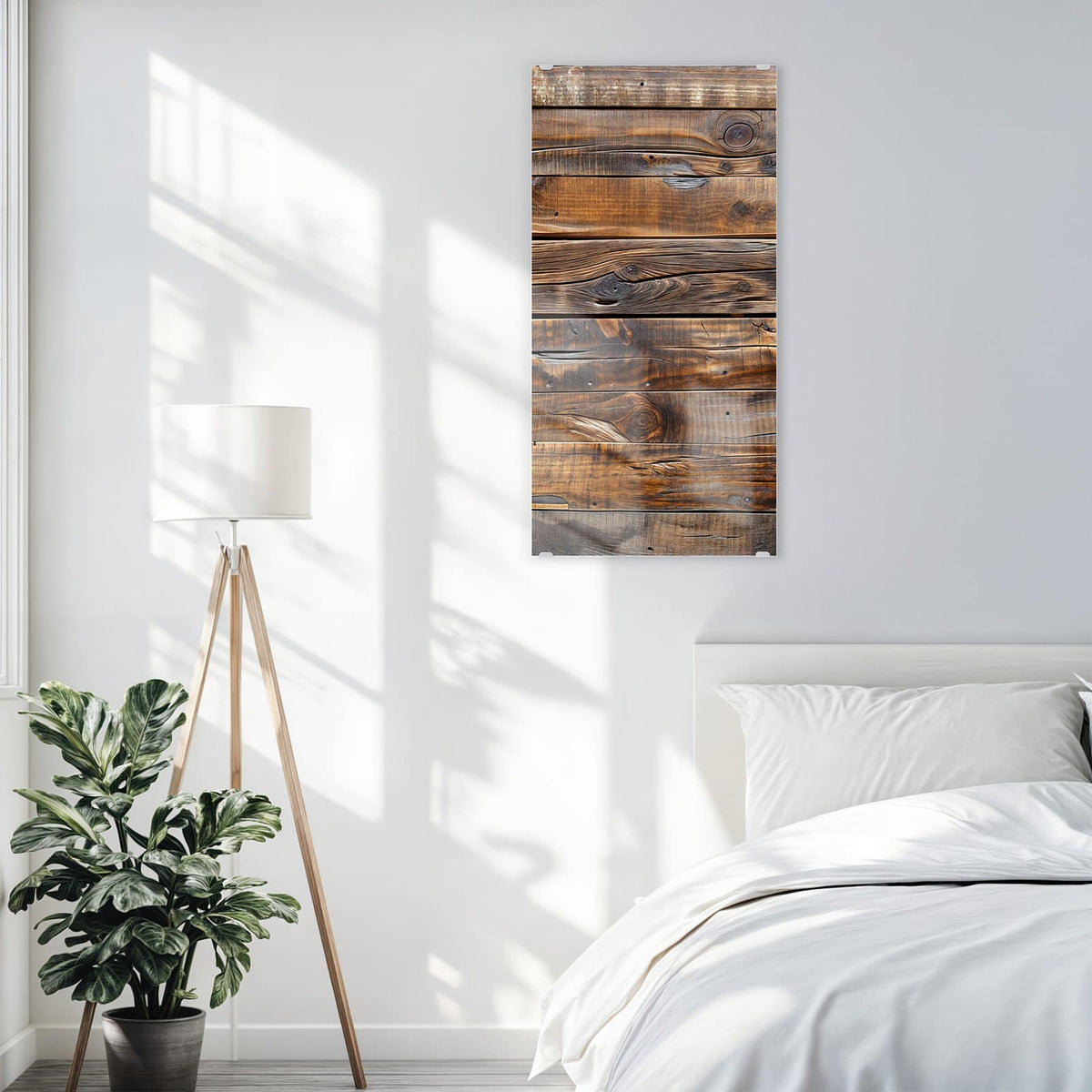 Glasbild Nussbraune Holzwand an der Wand – Waagerechte, dunkel nussbraune Bretter mit kräftiger Maserung und Astlöchern