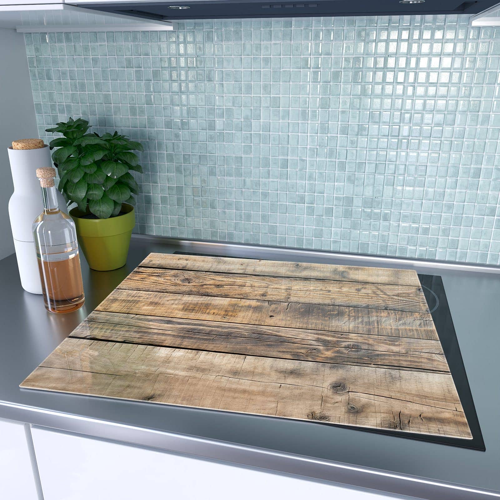 1-teilige Herdabdeckplatte aus Glas mit Sanfte Holzmaserung-Motiv auf dem Ceranfeld