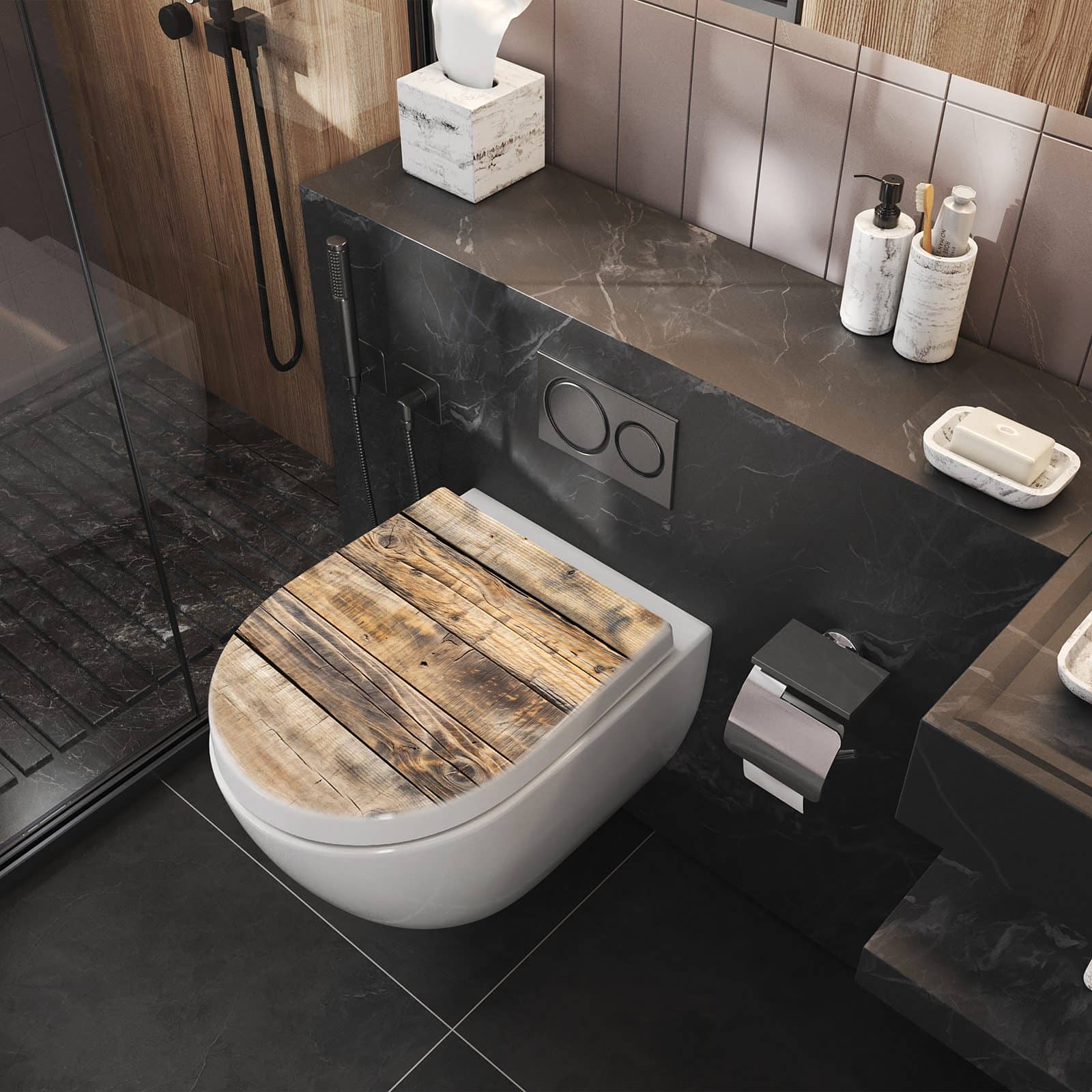 WC-Sitz mit Absenkautomatik Sanfte Holzmaserung