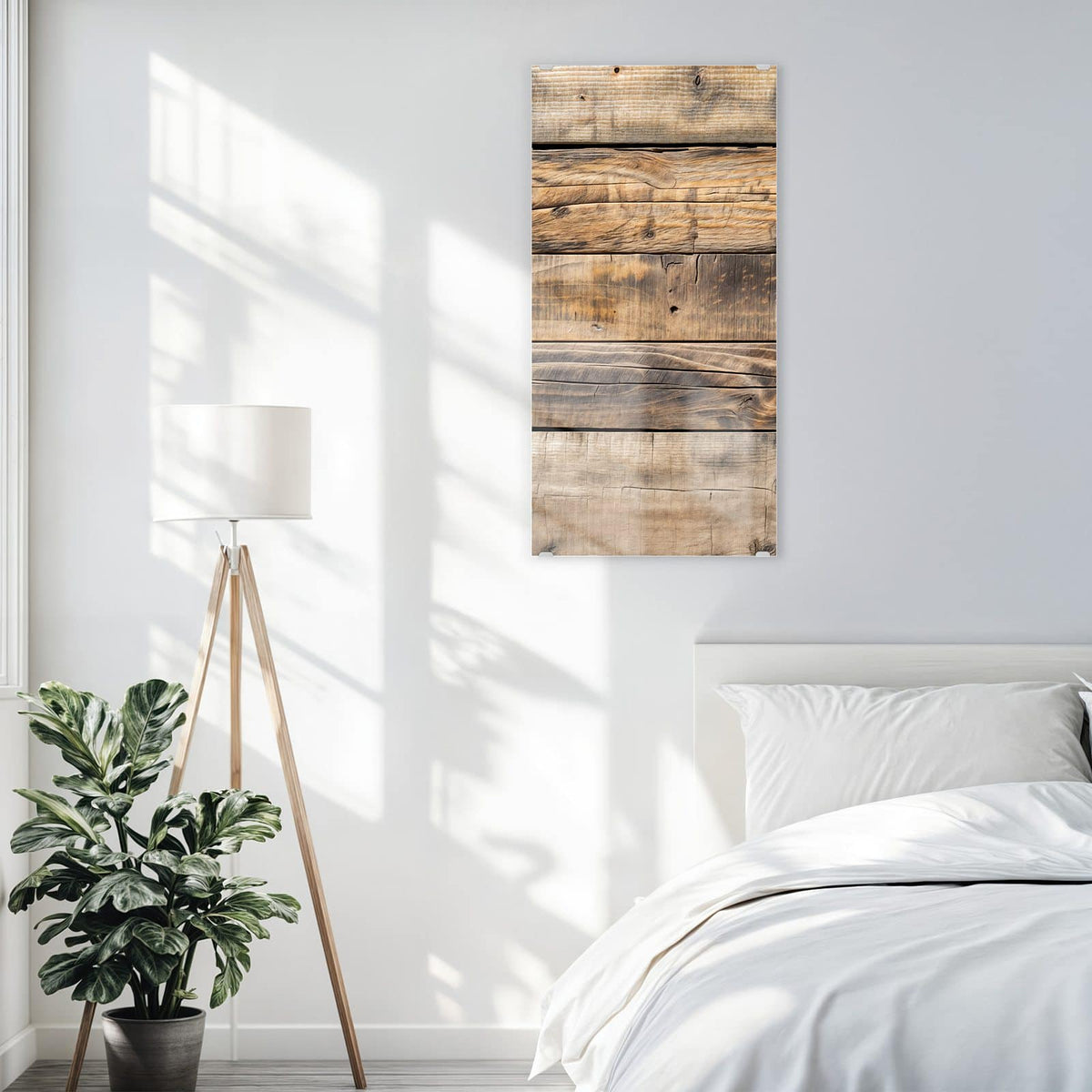 Glasbild Helle Holzbohlen an der Wand – Fünf waagerechte Bohlen in hellem Beige bis Mittelbraun mit kräftiger Maserung