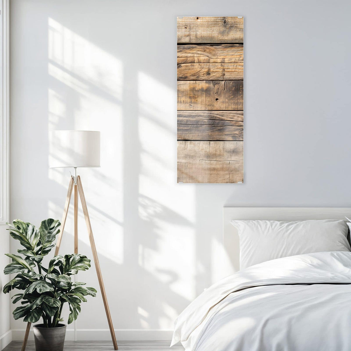 Glasbild Helle Holzbohlen an der Wand – Fünf waagerechte Bohlen in hellem Beige bis Mittelbraun mit kräftiger Maserung