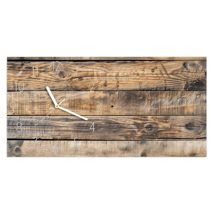 Wanduhr Sanfte Holzmaserung aus Glas – Querformat 60 × 30 cm mit Ziffernblatt Elegant