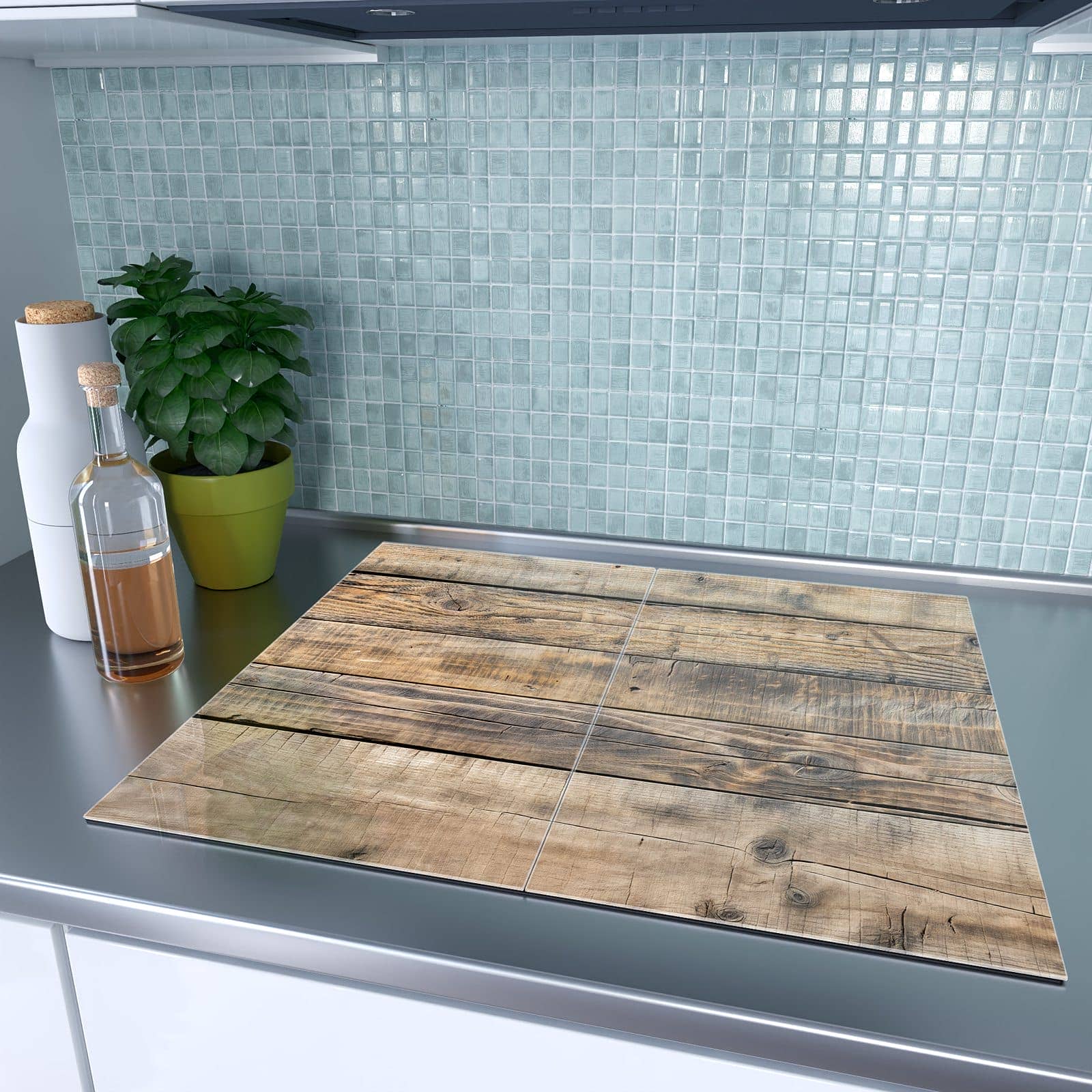 2-teilige Herdabdeckplatten mit Sanfte Holzmaserung-Motiv auf dem Ceranfeld