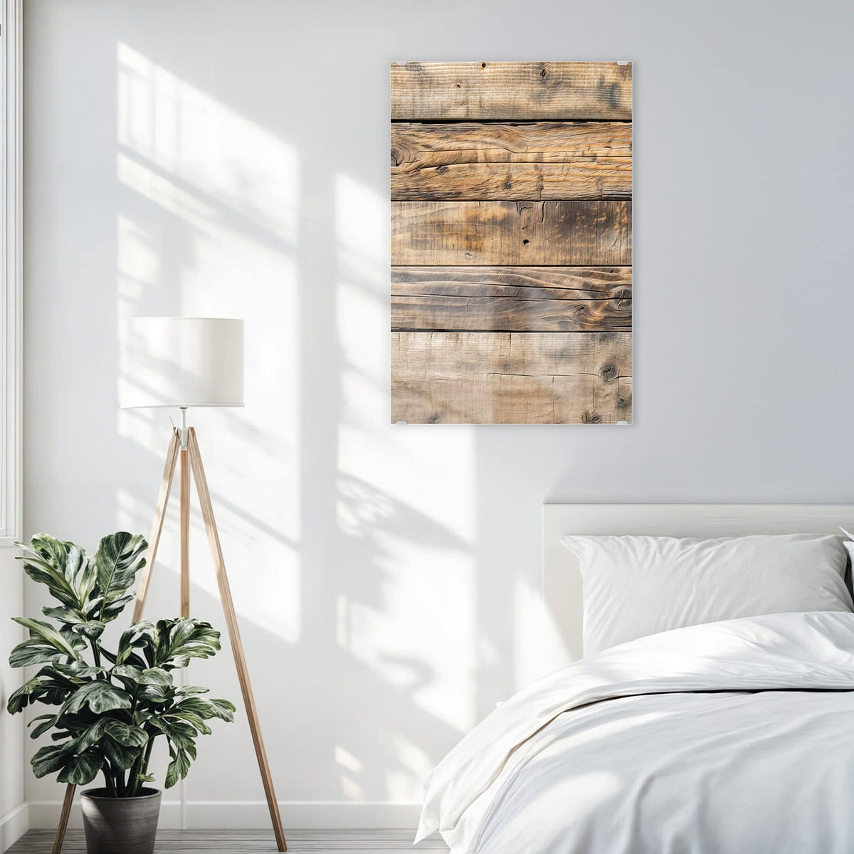 Glasbild Helle Holzbohlen an der Wand – Fünf waagerechte Bohlen in hellem Beige bis Mittelbraun mit kräftiger Maserung