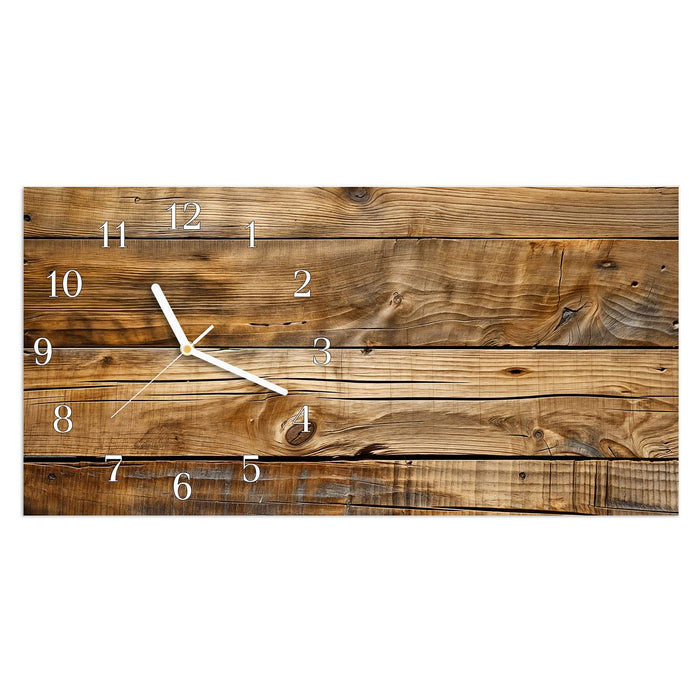 Wanduhr Holzdielenmaserung aus Glas – Querformat 60 × 30 cm mit Ziffernblatt Klassisch
