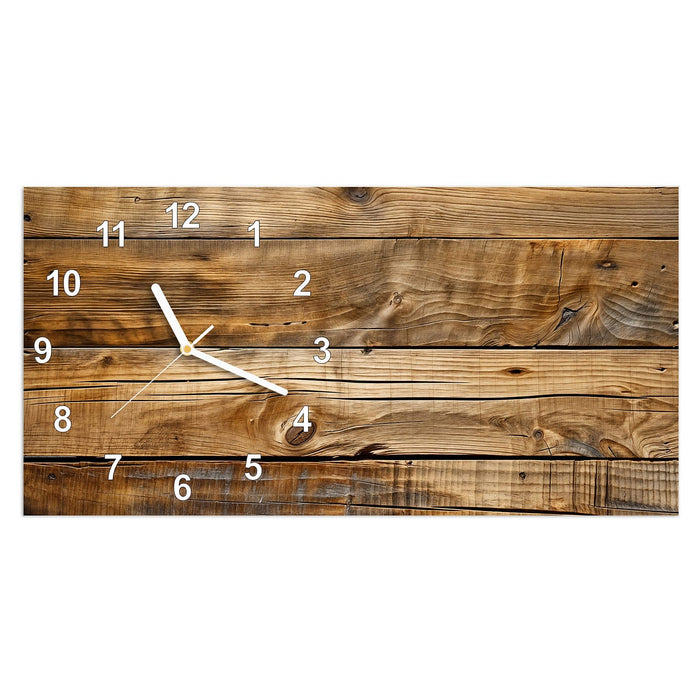 Wanduhr Holzdielenmaserung aus Glas – Querformat 60 × 30 cm mit Ziffernblatt Modern