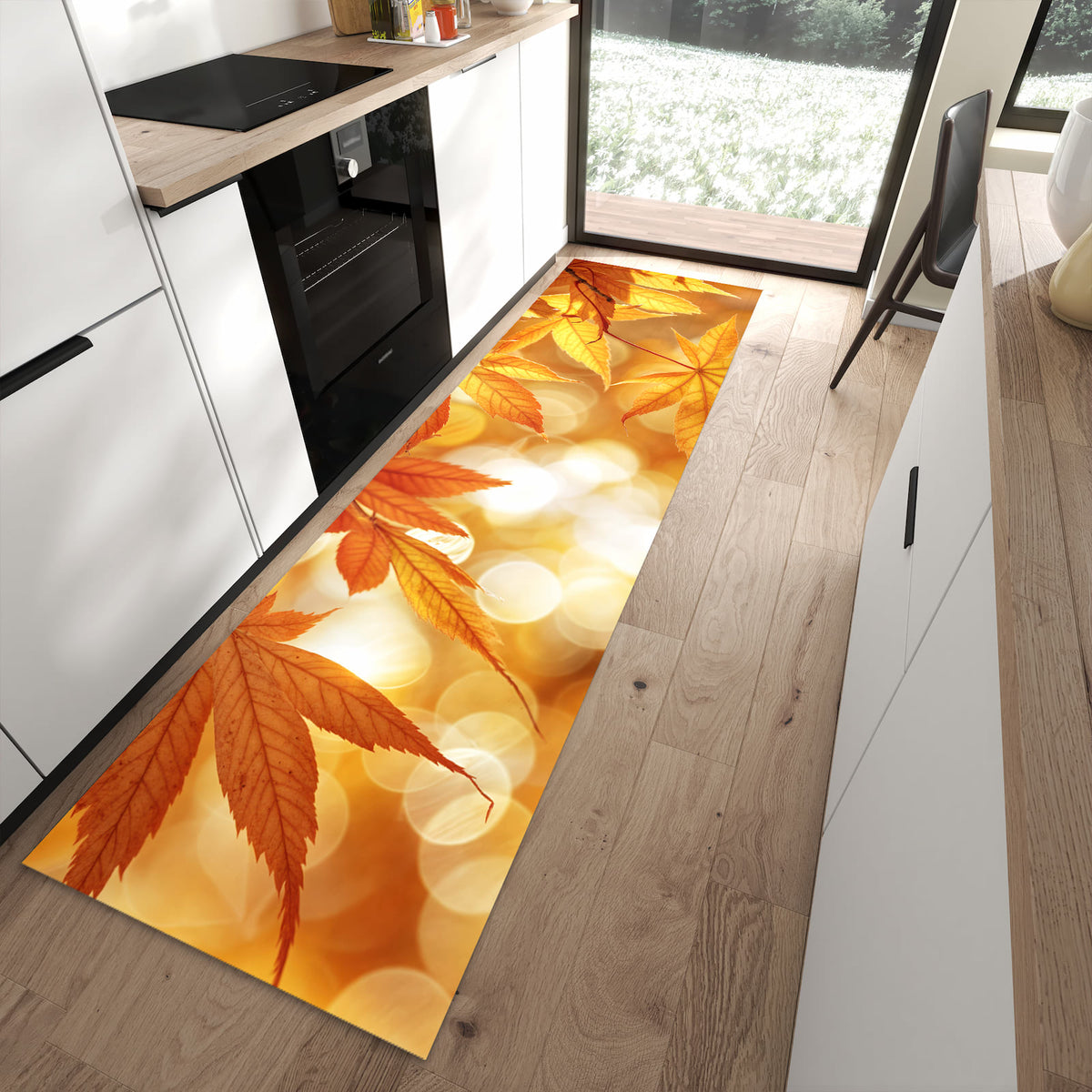 Küchenteppich mit Motiv Herbstlich Glitzernd für angenehme Haptik in moderner Küche