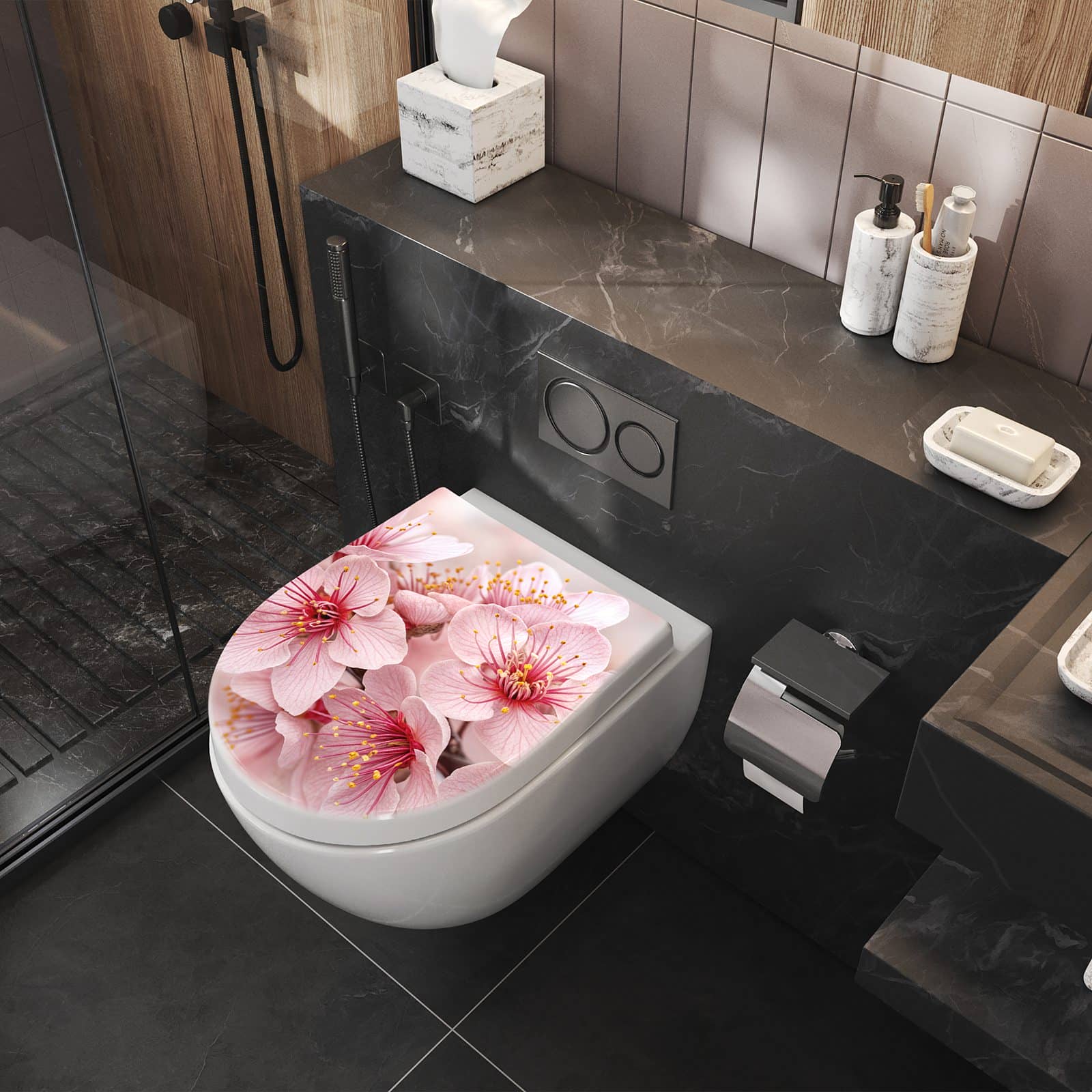 WC-Sitz mit Absenkautomatik Kirschblütenzweig