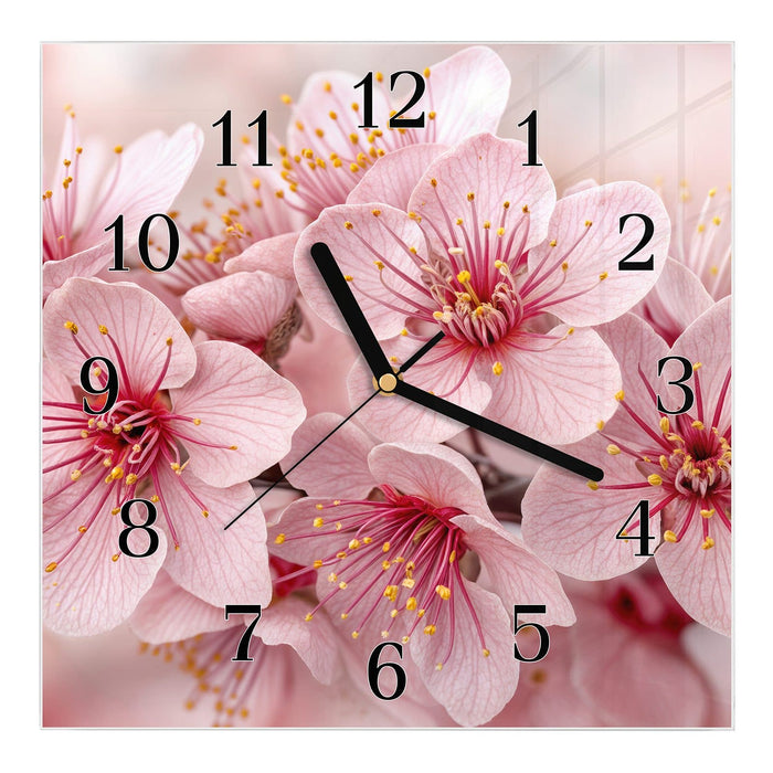 Wanduhr Kirschblütenzweig aus Glas – Quadratisch 30 × 30 cm mit Ziffernblatt Klassisch