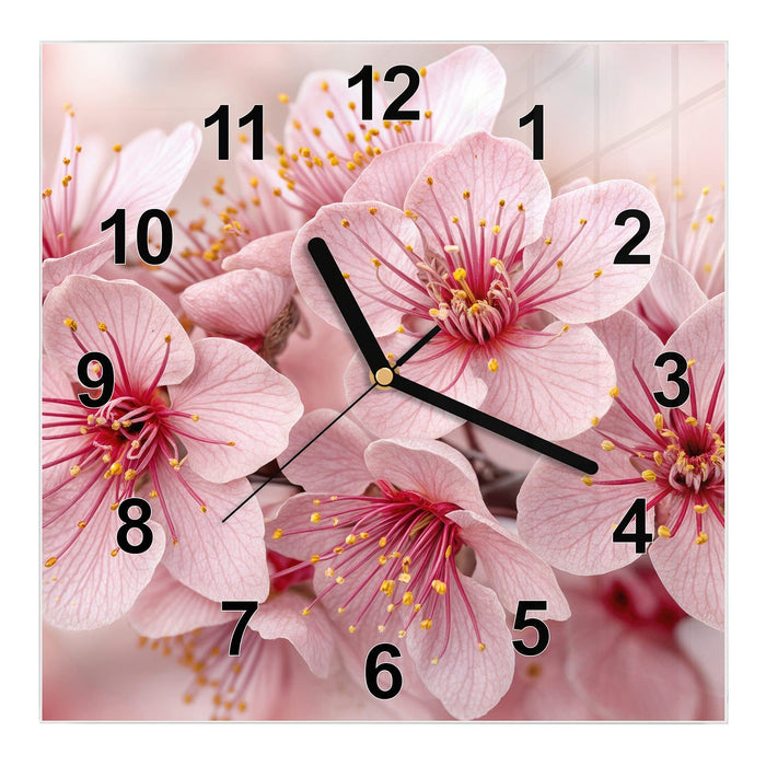Wanduhr Kirschblütenzweig aus Glas – Quadratisch 30 × 30 cm mit Ziffernblatt Modern