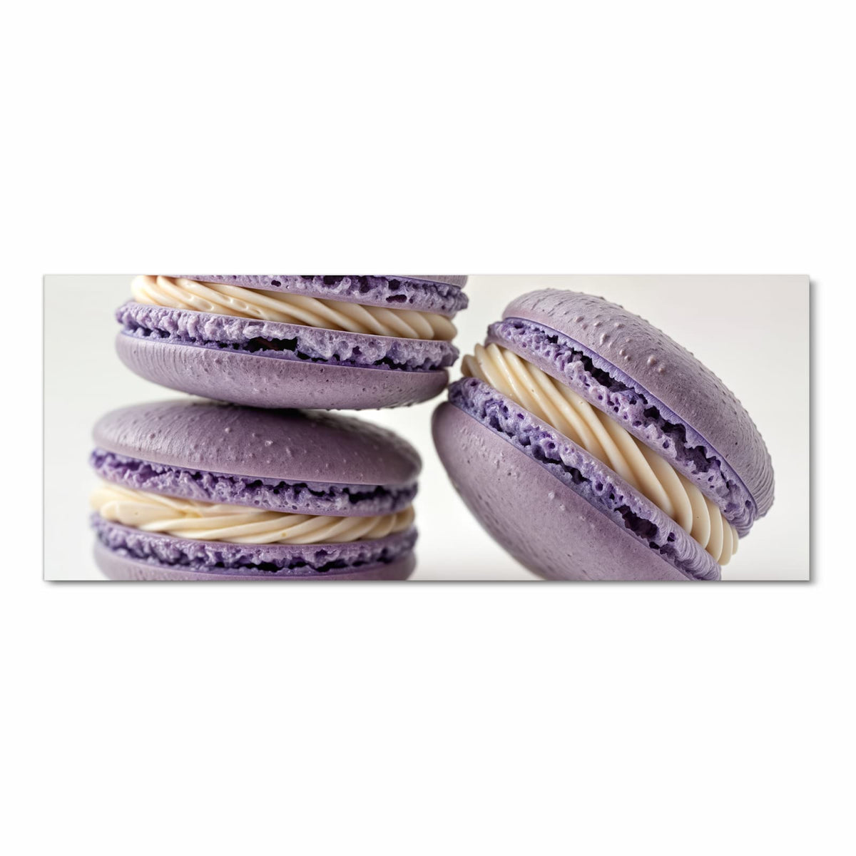 Hygienischer Küchenläufer mit Motiv Lila Macarons in Frontansicht