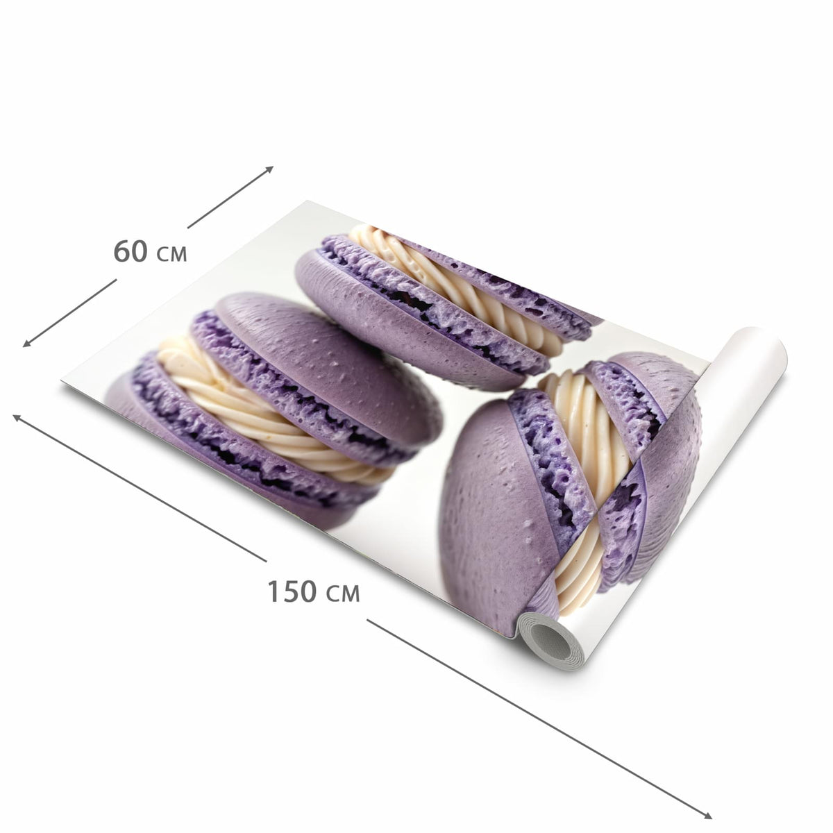 Formstabiler Küchenteppich mit Motiv Lila Macarons in der Grösse 60x270 cm