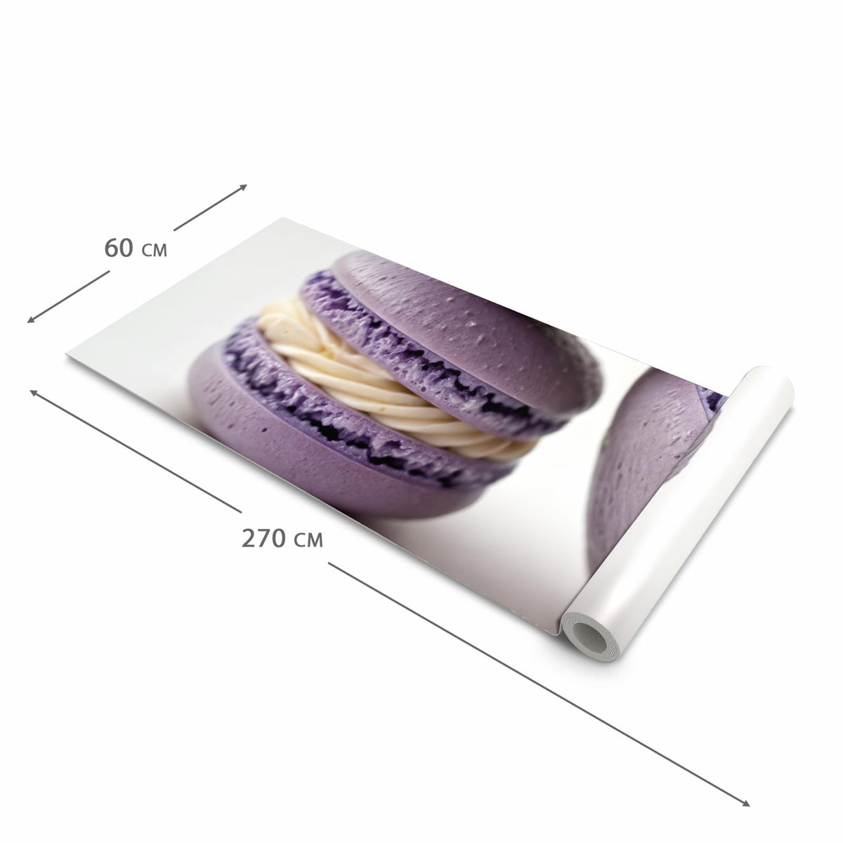 Geräuschdämpfender Küchenteppich mit Motiv Lila Macarons in der Größe 60x270 cm