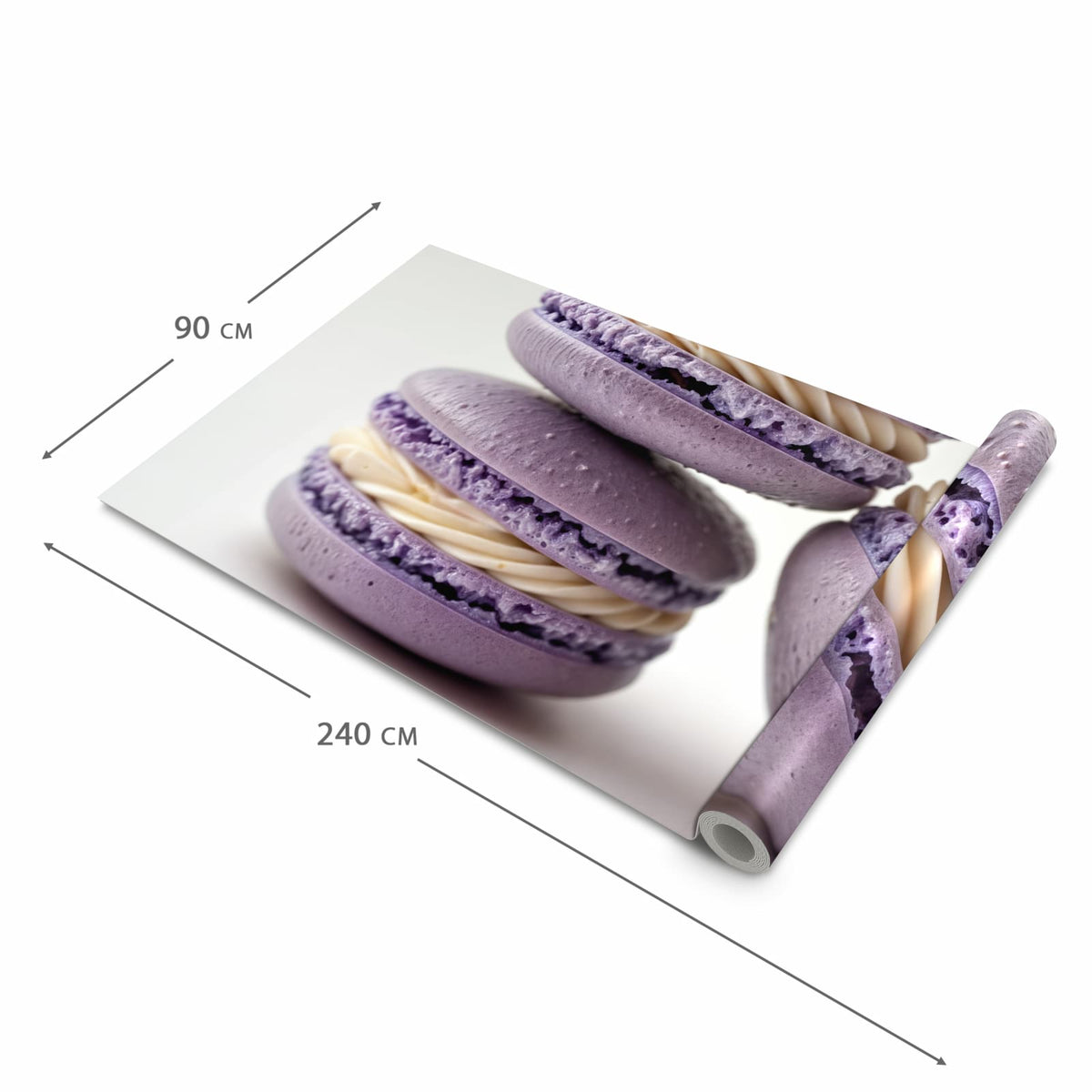 Langlebiger Küchenläufer mit Motiv Lila Macarons in der Grösse 60x270 cm