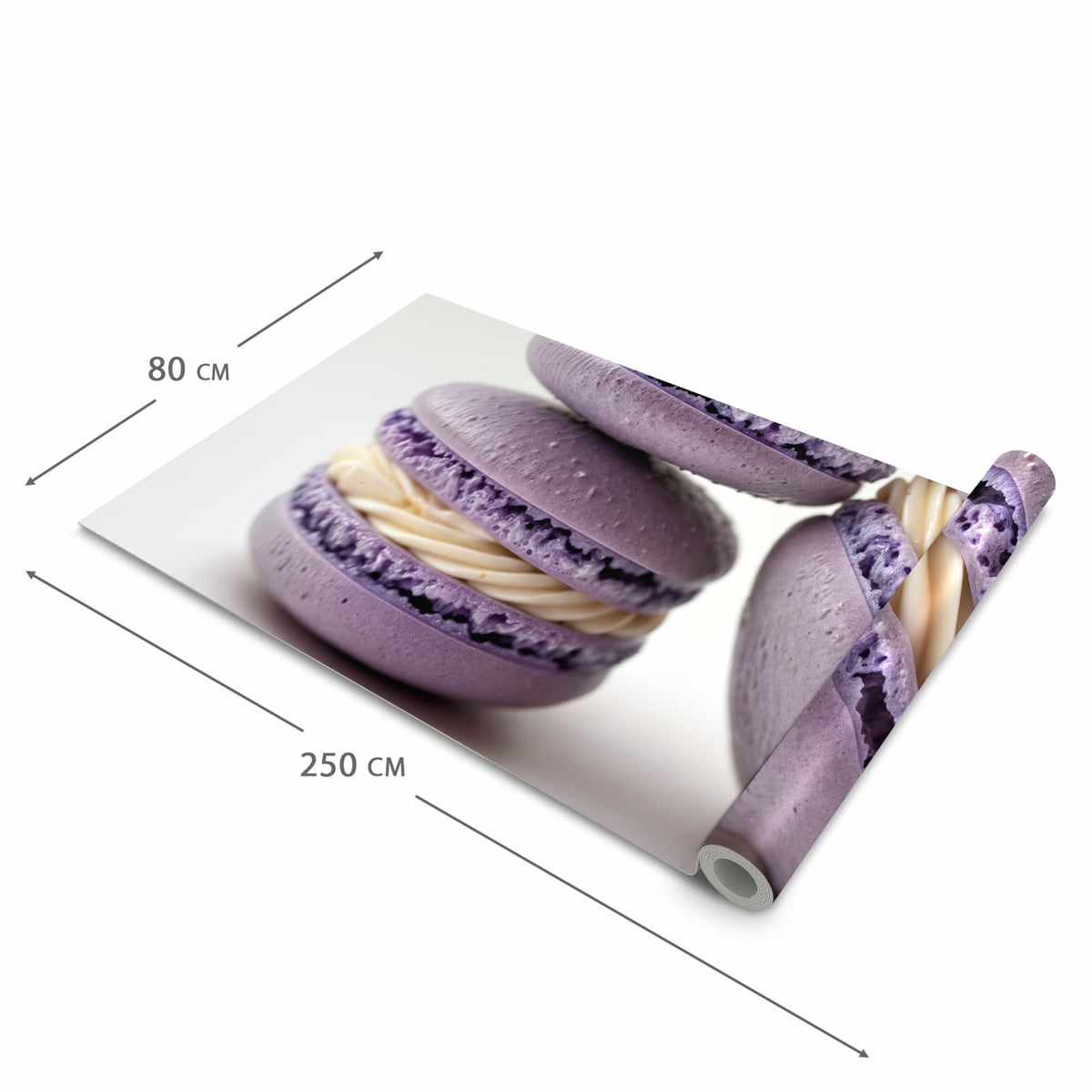 Wasserabweisender Küchenläufer mit Motiv Lila Macarons in der Größe 60x270 cm