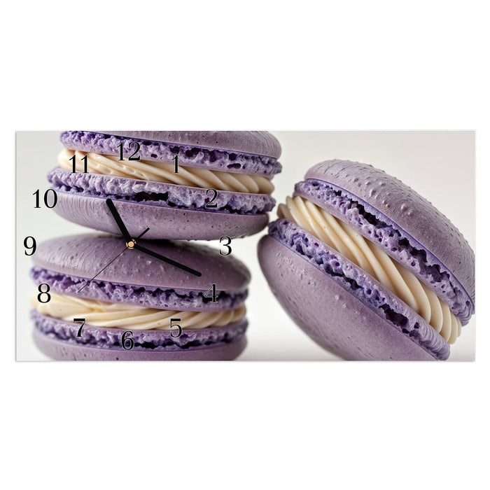 Wanduhr Lila Macarons aus Glas – Querformat 60 × 30 cm mit Ziffernblatt Klassisch