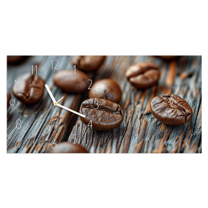 Wanduhr Sanfte Kaffeebohnen aus Glas – Querformat 60 × 30 cm mit Ziffernblatt Elegant