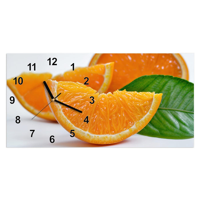Wanduhr Orangenscheiben aus Glas – Querformat 60 × 30 cm mit Ziffernblatt Modern