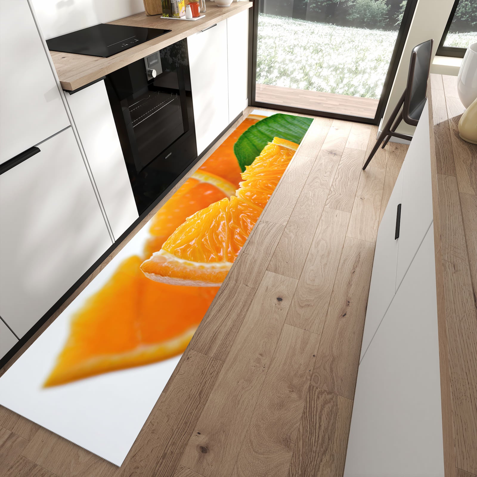 Küchenläufer mit Motiv Orangenscheiben für angenehme Haptik in moderner Küche