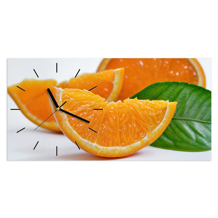 Wanduhr Orangenscheiben aus Glas – Querformat 60 × 30 cm mit Ziffernblatt Linie