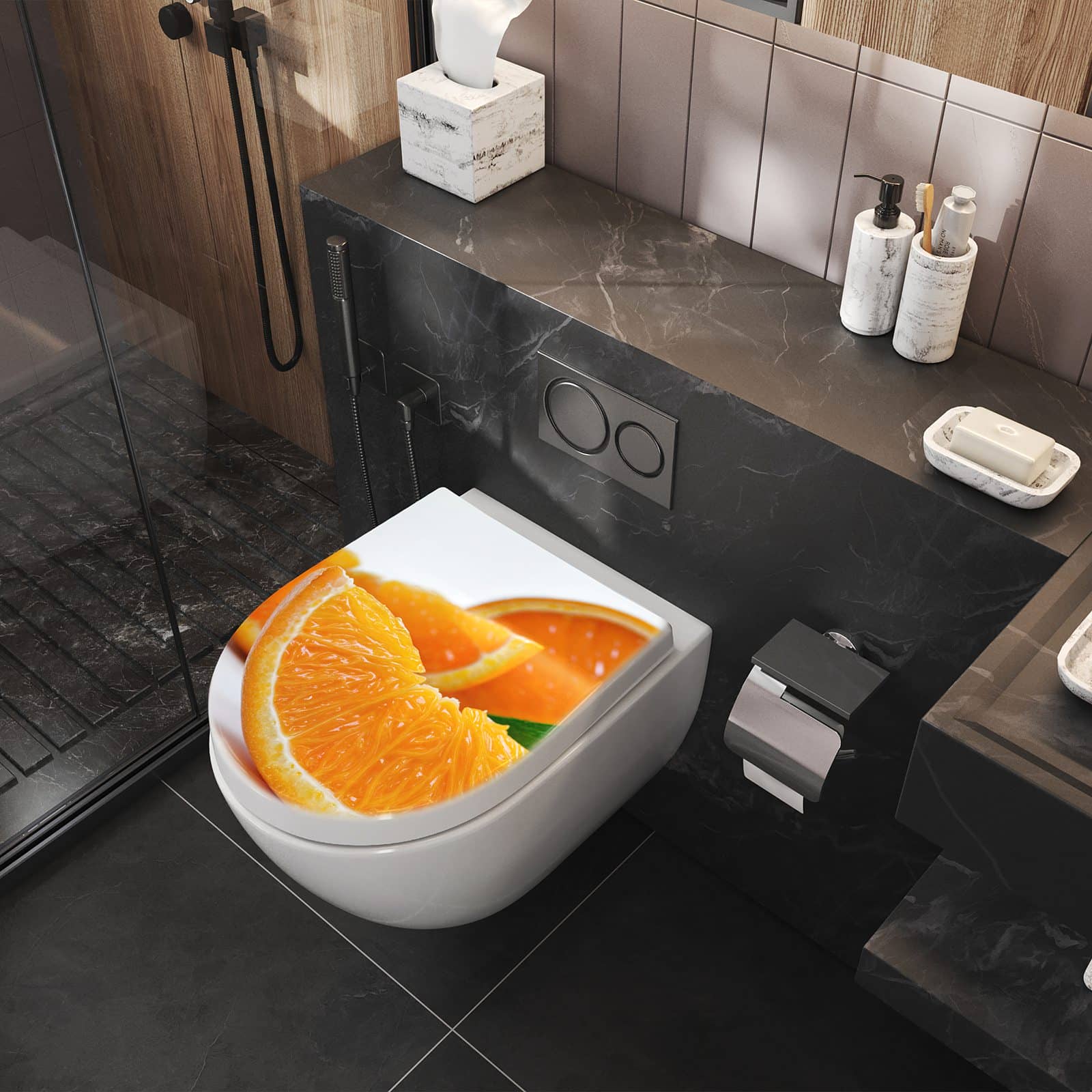 WC-Sitz mit Absenkautomatik Orangenscheiben