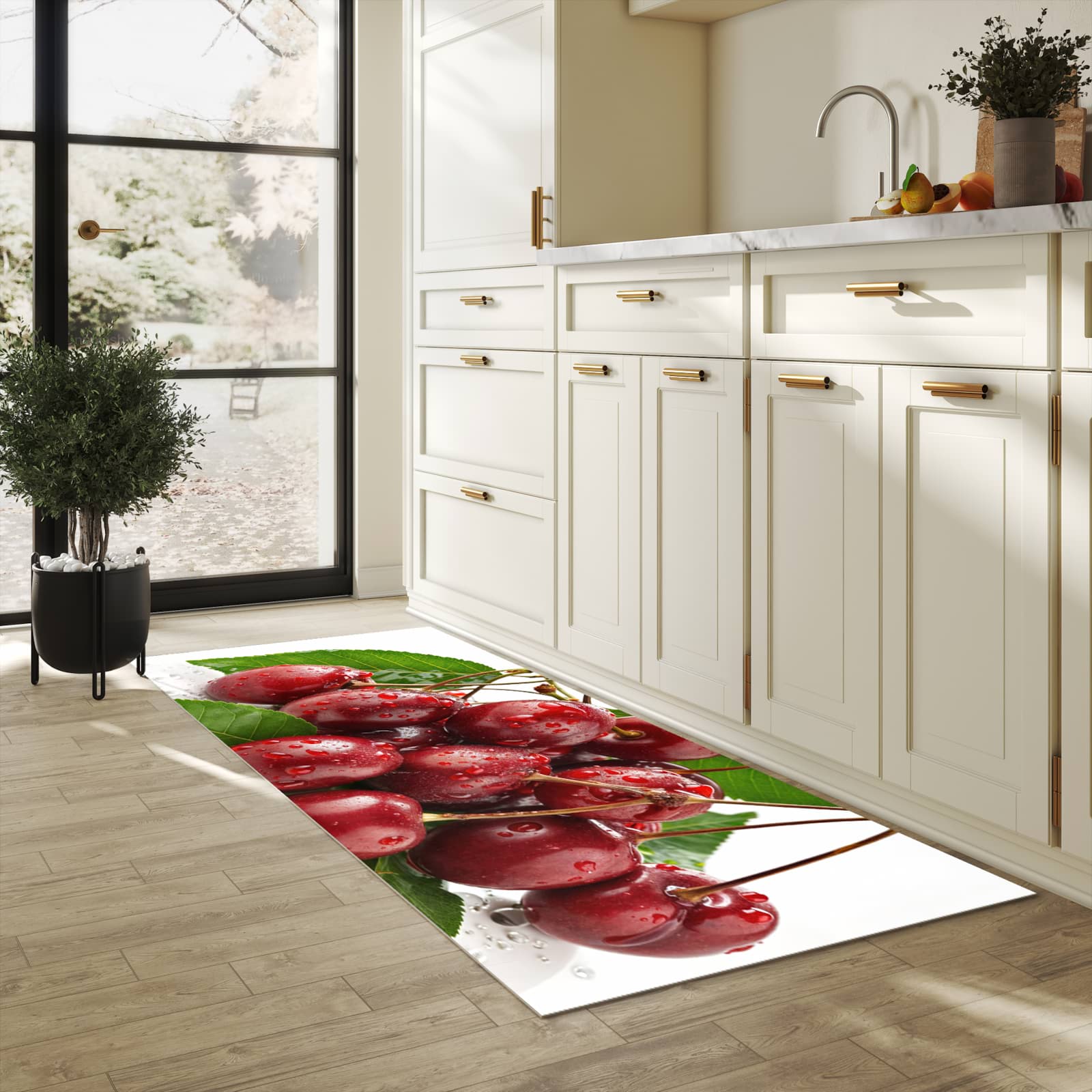 Küchenteppich mit Motiv Kirschen von Frische für Ordnung & Übersicht in heller Küche