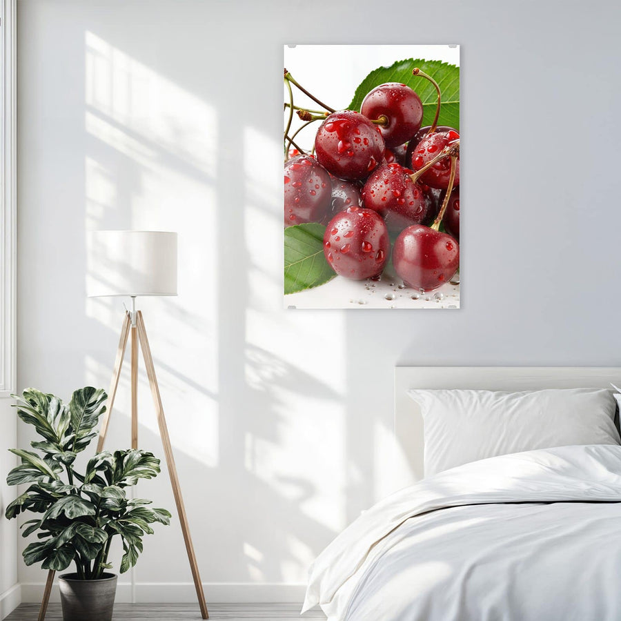 Maße Wandbild - Kirschen mit Tautropfen - Hochformat